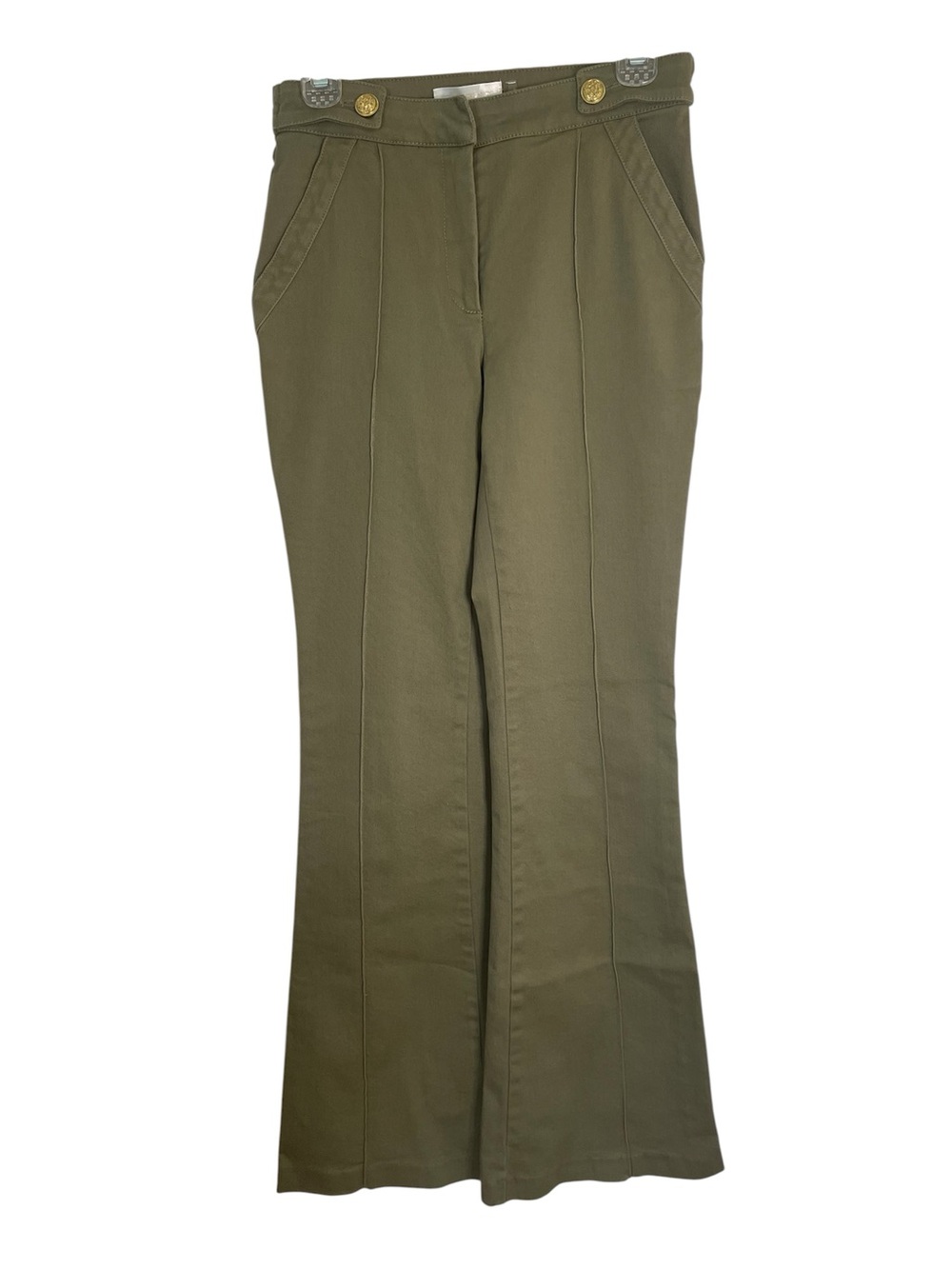 Love Shack Fancy Olive Green Flared Pants Size 2 cotton retro khaki cargo